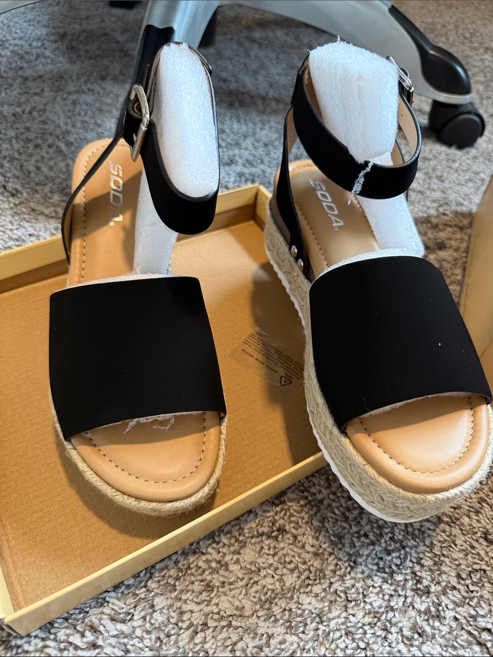 Soda Black Espadrille Wedge Ankle-Strap Sandals